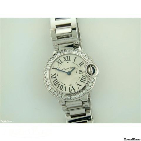Cartier Ballon Bleu 18ct white gold diamond bezel quartz on bracelet