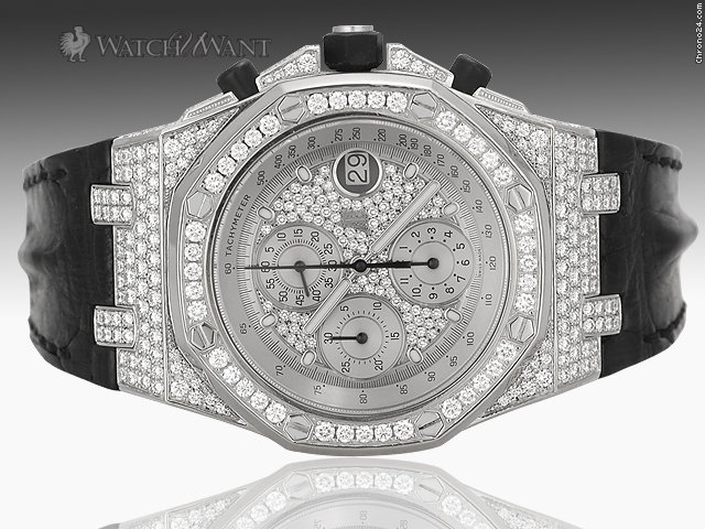 Audemars Piguet (AP) Royal Oak Offshore Chronograph - 100% Authentic Factory Diamond Bezel & Case (Total 5.86 Carats) - 44mm 18k White Gold - SPECIAL ORDER ONLY