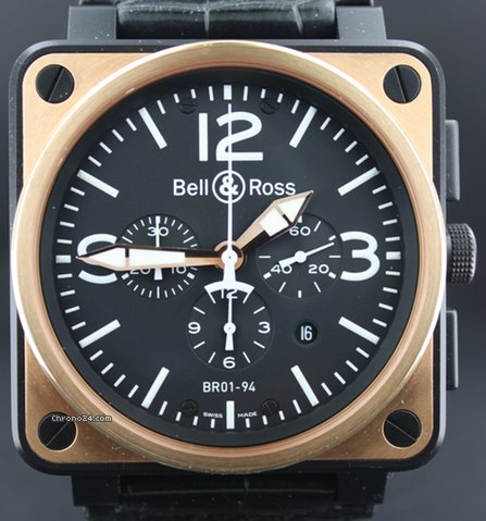 Bell & Ross Aviation type Pink gold bezel & PVD/DLC case chrono 46 mm