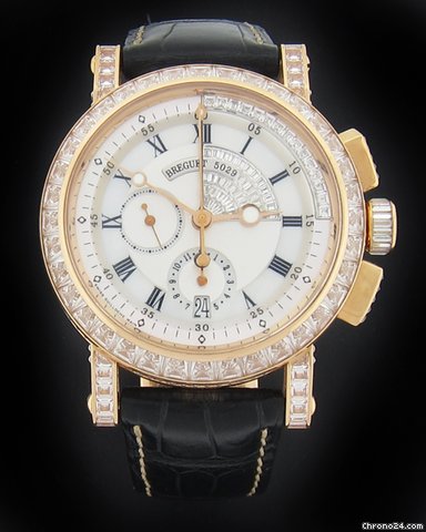 Breguet Rose Gold Marine II Chronograph Baguette Diamond 5829br