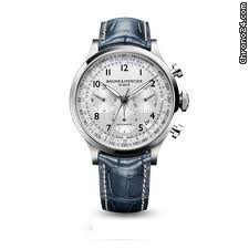 Baume & Mercier and  Capeland Silver Dial Chronograph Blue Leather Mens Watch MOA10063