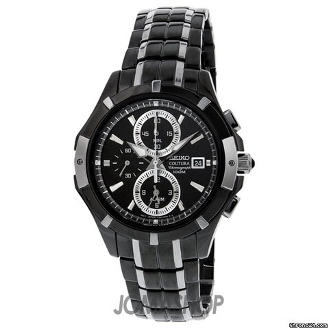 Seiko Coutura Black Dial Chronograph Two Tone Stainless Steel Mens Watch SNAE57