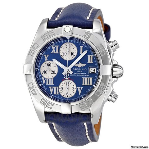 Breitling Chrono Galactic Automatic Chronograph Blue Leather Mens Watch A13358L2/C678