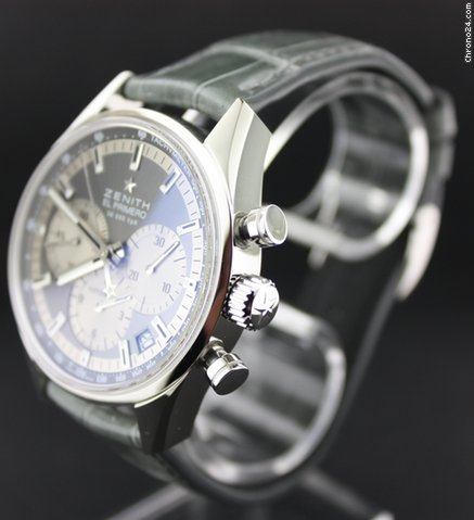replica Zenith El Primero 36'000VpH Chronograph, steel crocodile strap WATCHES 1 
