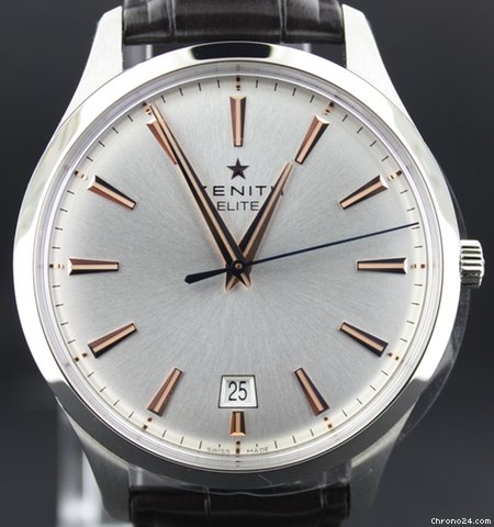 Zenith Elite Captin Central second steel crocodile strap