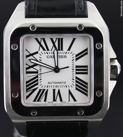 Cartier Santos 100 men's big size steel with black crocodile strap