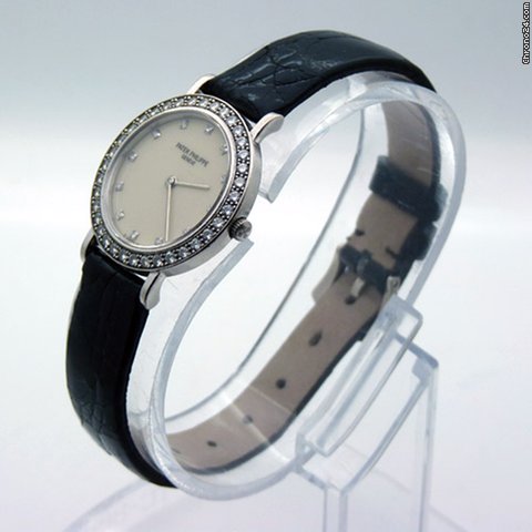 replica Patek Philippe 18ct White Gold Lady's Calatrava Diamond Bezel  B&P WATCHES 1 