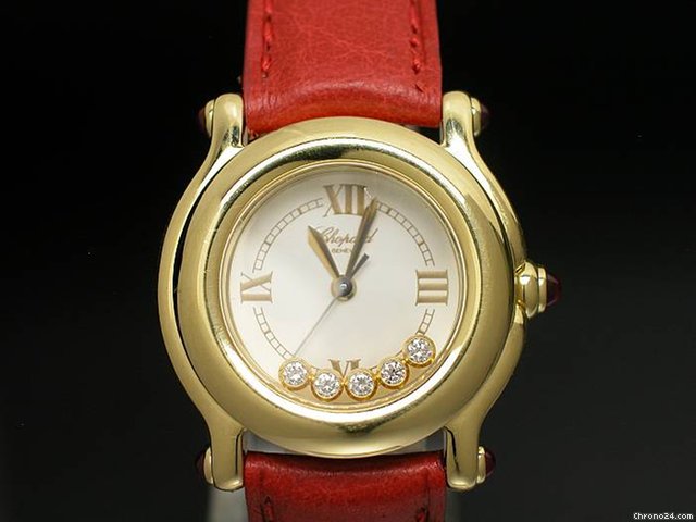 replica Chopard "HAPPY SPORT" 5 Diamanten FC MOVING - 18K/750 Gelbgold/Leder WATCHES 1 