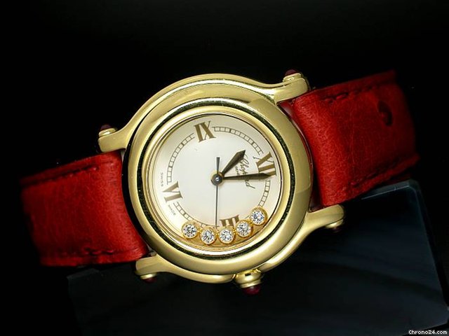 Chopard "HAPPY SPORT" 5 Diamanten FC MOVING - 18K/750 Gelbgold/Leder