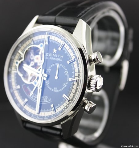 replica Zenith El Primero Chronomaster with crocodile strap and black dial WATCHES 1 