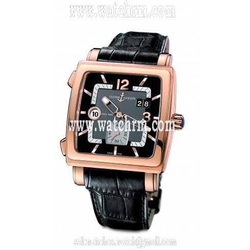 Ulysse Nardin Quadrato Dual Time 18kt Rose Gold Black Men's Watch 246-92-692
