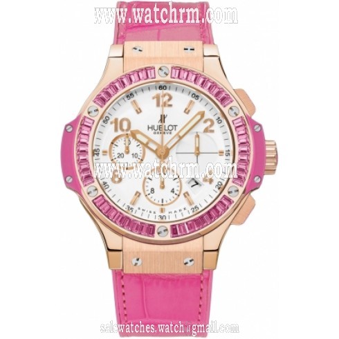 Hublot Big Bang Gold Tutti Frutti White Dial Alligator and Rubber Pink Female Watch 341.PP.2010.LR.1933