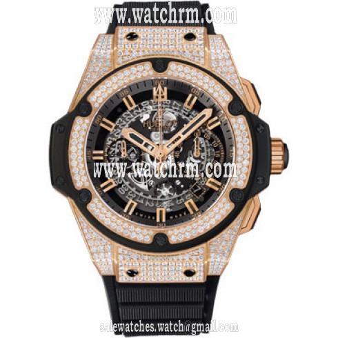 Hublot Big Bang King Power Unico Skeleton Dial Diamonds Automatic Chronograph Black Rubber Watch 701.OX.0180.RX.1704