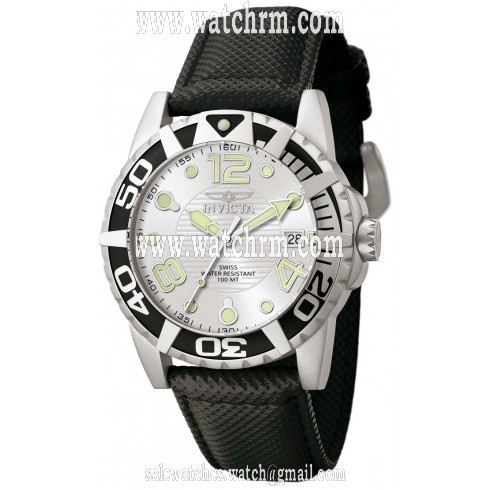 Invicta Men's Signature Pro Diver Silver-tone Dial Black Leather Watch 7245