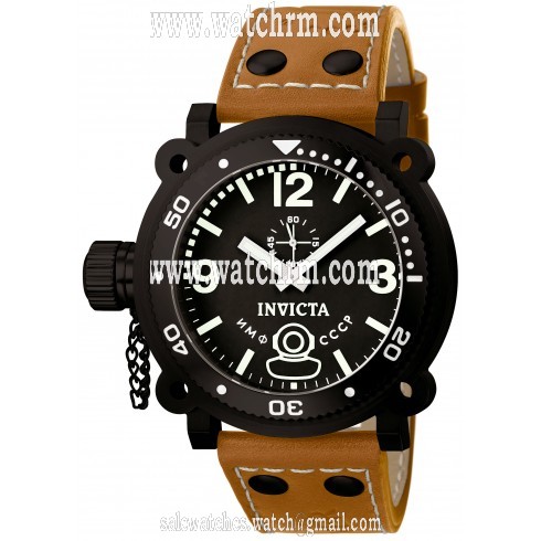 Invicta Signature Lefty Russian Diver Black Dial Brown Leather Men's Watch 7274