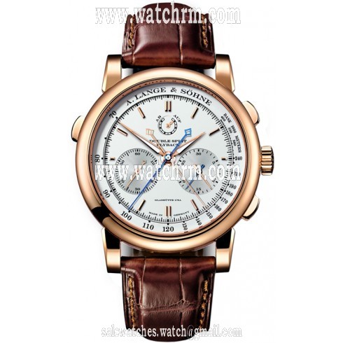 A. Lange and Sohne Double Split Silver Dial Chronograph 18K Rose Gold Men's Watch 404.032
