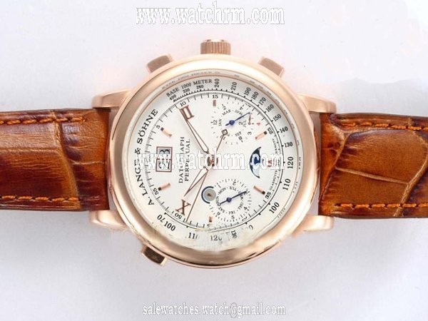 A.Lange Sohne Datograph Perpetual 410.032 41mm Mens Brown Crocodile Leather Strap Watch