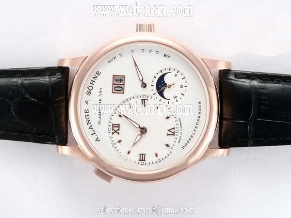 A.Lange Sohne Lange 1 Moonphase 109.032 Mens Black Crocodile Leather Strap Round Watch