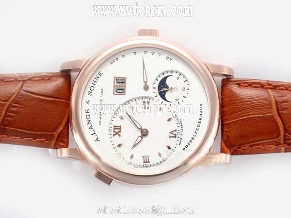 A.Lange Sohne Lange 1 Moonphase 109.032 Rose Gold Case White Dial Round Watch
