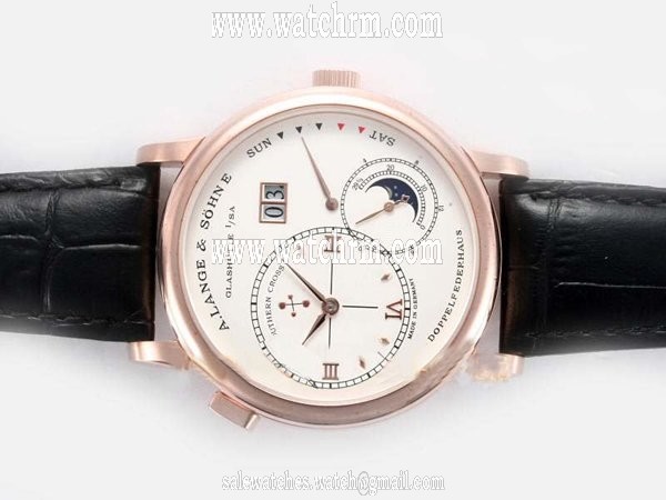 A.Lange Sohne Lange 1 Moonphase 109.032 Round Rose Gold Case White Dial Watch