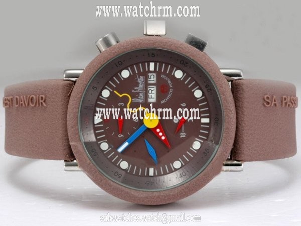 Alain Silberstein Klassik Krono Bauhaus Krono B2 WOODlAnd Mens Round Brown Rubber Strap Watch