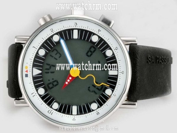 Alain Silberstein Rondo Dots O50504 Round Black Rubber Strap Grey Dial Watch