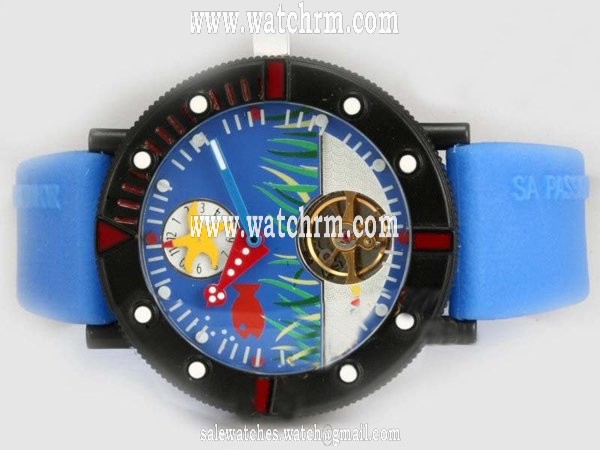 Alain Silberstein Tourbillon D art MTSA1-002 Blue Rubber Strap Round Multicolor Dial Watch