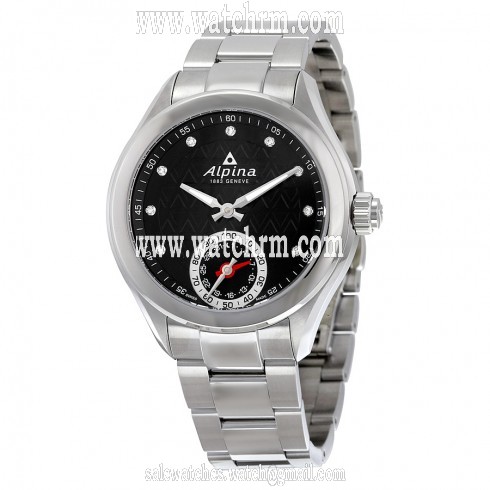 Alpina Horological Smartwatch Black Guilloche Dial Stainless Steel Case Ladies Quartz Watch AL-285BTD3C6B