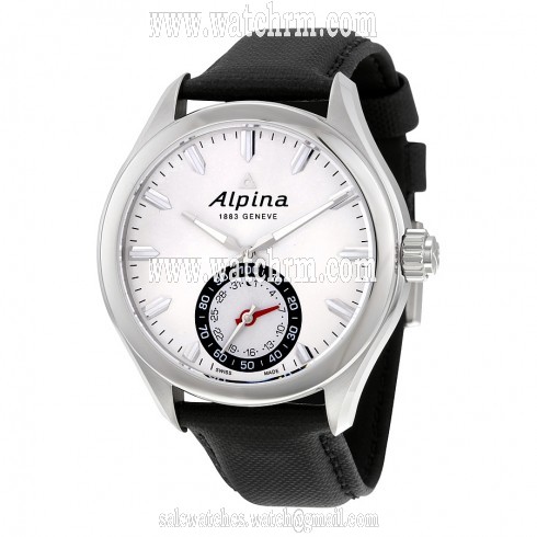 Alpina Horological Smartwatch Silver Sunray Black Leather Men's Watch AL-285S5AQ6