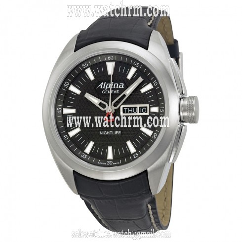Alpina Nightlife Club Day Date Black Dial Black Leather  Strap Men's Watch AL242B4RC6