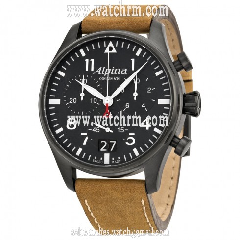 Alpina Startimer Chronograph Black Dial Leather Men's Watch AL-372N4FB56