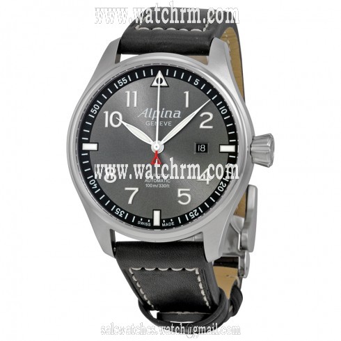 Alpina Startimer Pilot Automatic Grey Dial Black Leather Men's Watch AL-525GB4S6