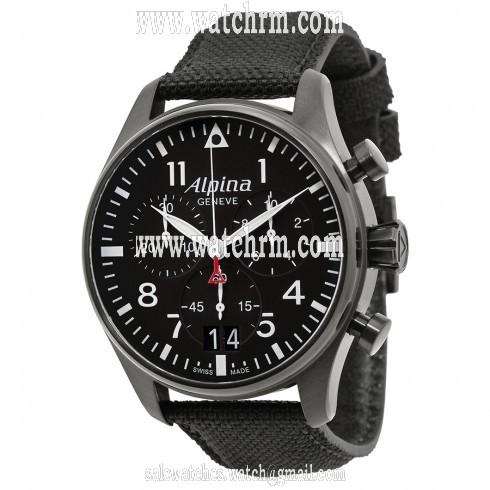 Alpina Startimer Pilot Black Dial Black Fabric Strap Men's Watch AL372B4FBS6