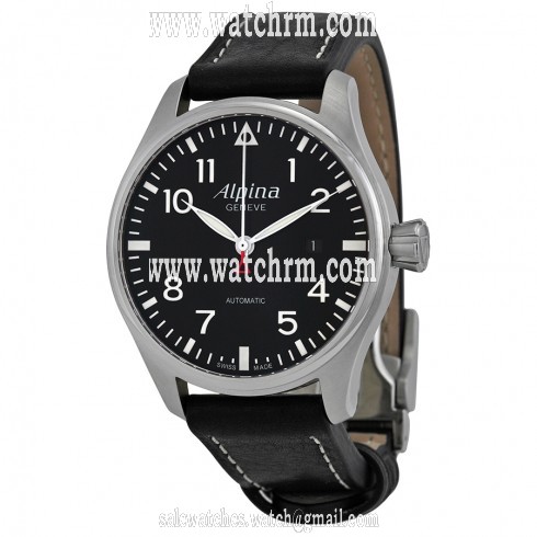 Alpina Startimer Pilot Black Dial Black Leather Strap Men's Watch AL525B4S6