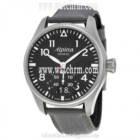 Alpina Startimer Pilot Black Dial Grey Fabric Strap Men's Watch AL-280B4S6