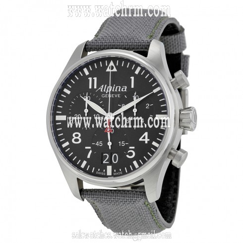 Alpina Startimer Pilot Black Dial Grey Fabric Strap Men's Watch AL372B4S6