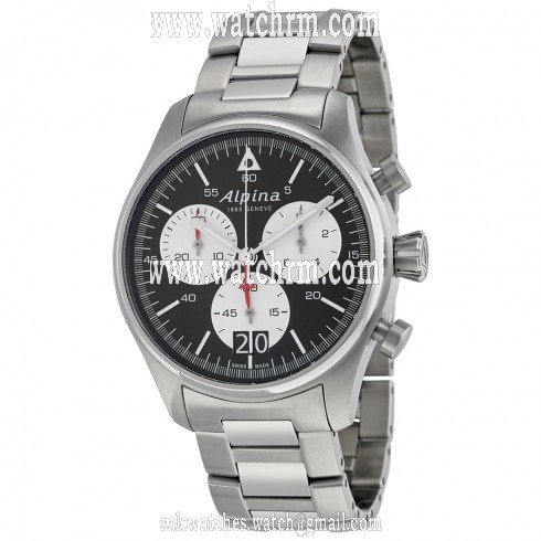 Alpina Startimer Pilot Chronograph Big Date Black Dial Stainless Steel Men's Quartz Watch AL-372BS4S6B