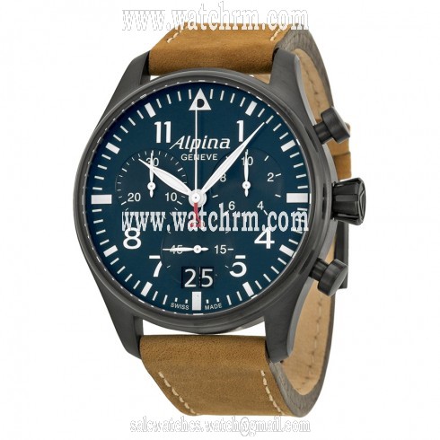 Alpina Startimer Pilot Chronograph Blue Dial Brown Leather Men's Watch AL-372N4FBS6