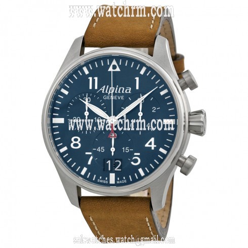 Alpina Startimer Pilot Chronograph Blue Dial Brown Leather Men's Watch AL-372N4S6