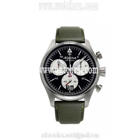 Alpina Startimer Pilot Military Green Big Date Black Dial Green Barenia Calfskin Leather Men's Quartz Watch AL-372BS4S6