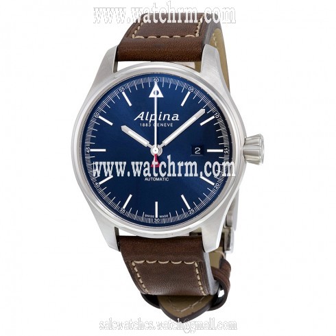 Alpina Startimer Pilot Navy Sunray Dial Brown Leather Strap Men's Watch AL-525N4S6