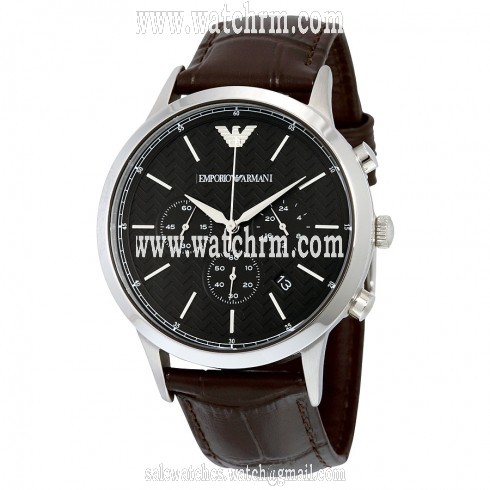 Armani Black Dial Chronograph Brown Leather Men's Watch AR2482
