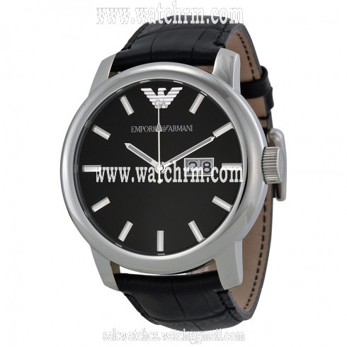 Armani Black Dial Stainless Steel Black Leather Strap Men's Watch AR0428