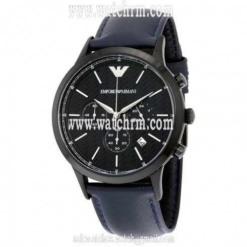 Armani Blue "Herringbone" Pattern Dial Chronograph Leather Men's Watch AR2481