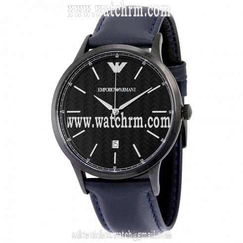 Armani Blue "Herringbone" Pattern Dial Leather Men's Watch AR2479