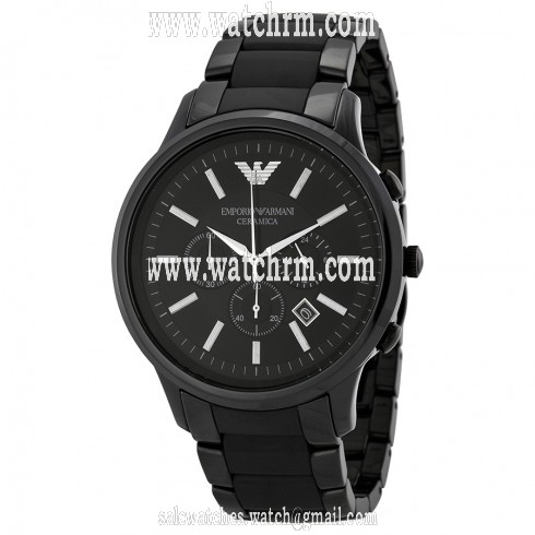 Armani Ceramica Chronograph Black Dial Black Ceramic Men's Watch AR1451