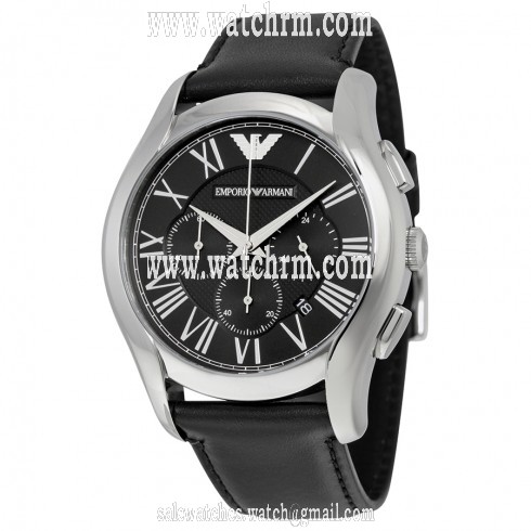 Armani Chronograph Black Dial Steel Case Black Leather Strap Men's Watch AR1700