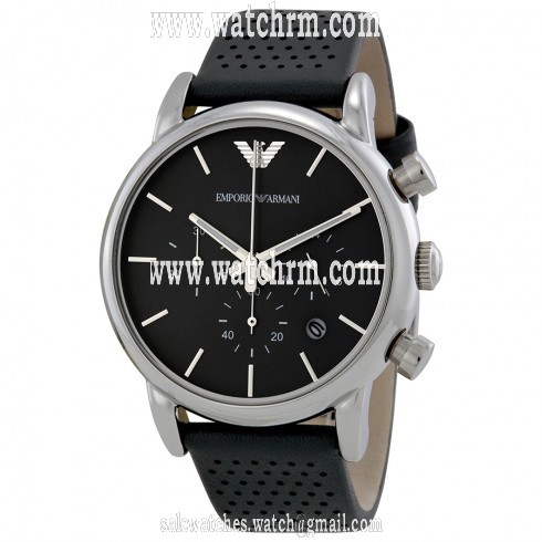 Armani Classic Chronograph Grey Dial Grey Leather Strap Men's Watch AR1735