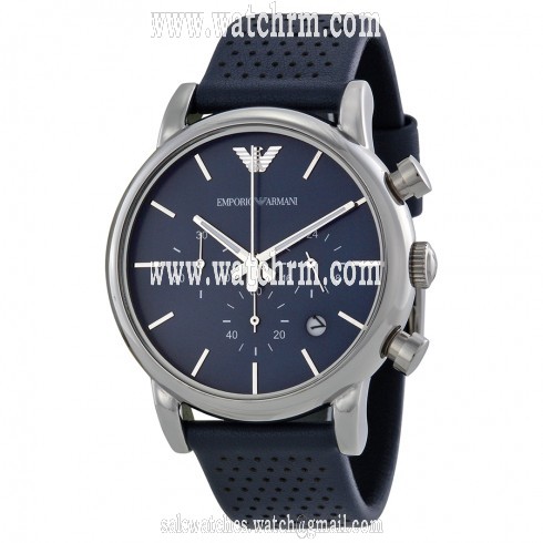 Armani Classic Chronograph Navy Dial Navy Leather Strap Men's Watch AR1736