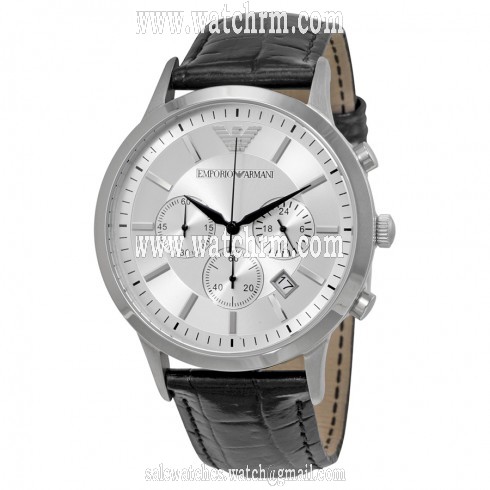 Armani Classic Chronograph Silver Dial Black Leather Men's Watch AR2432